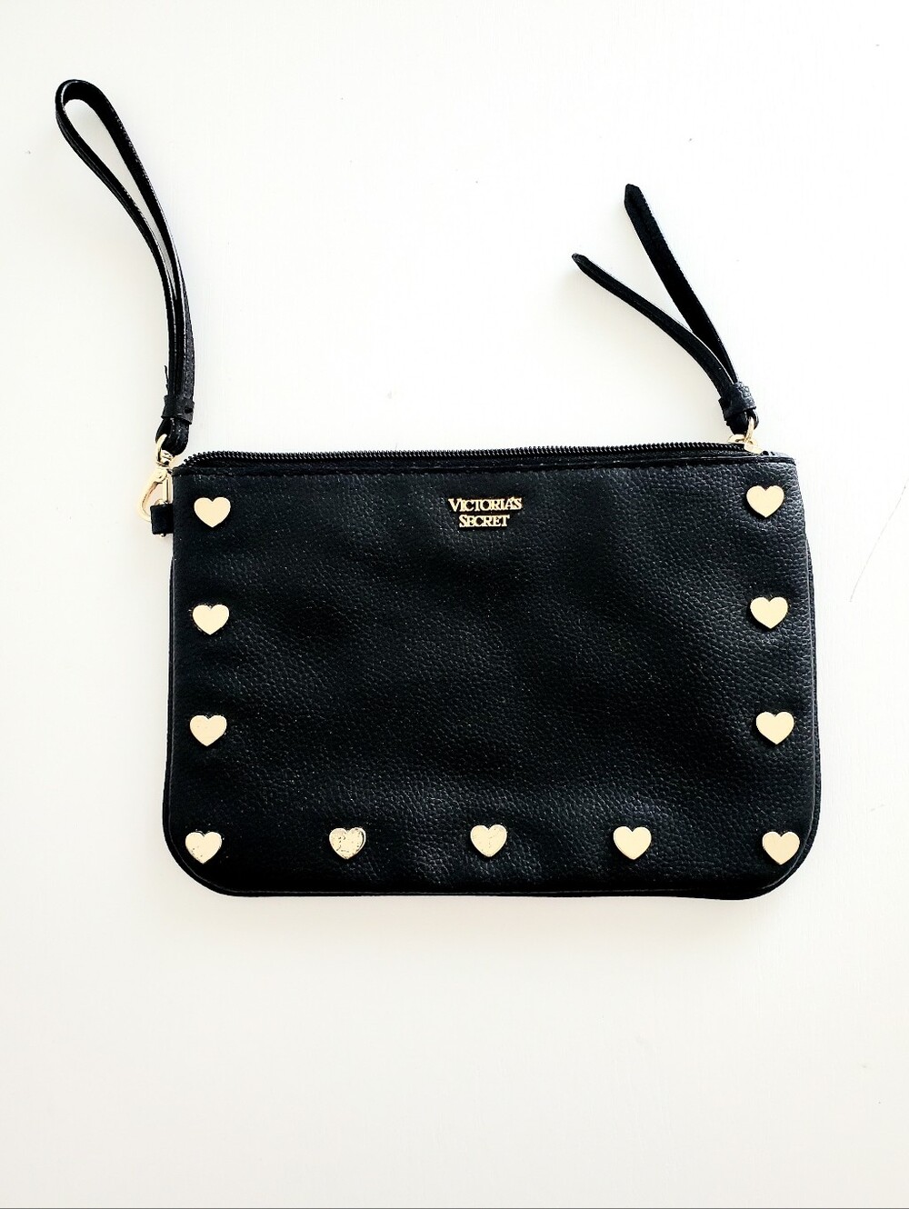 Victoria's Secret Black Wristlet with Gold Heart Accents